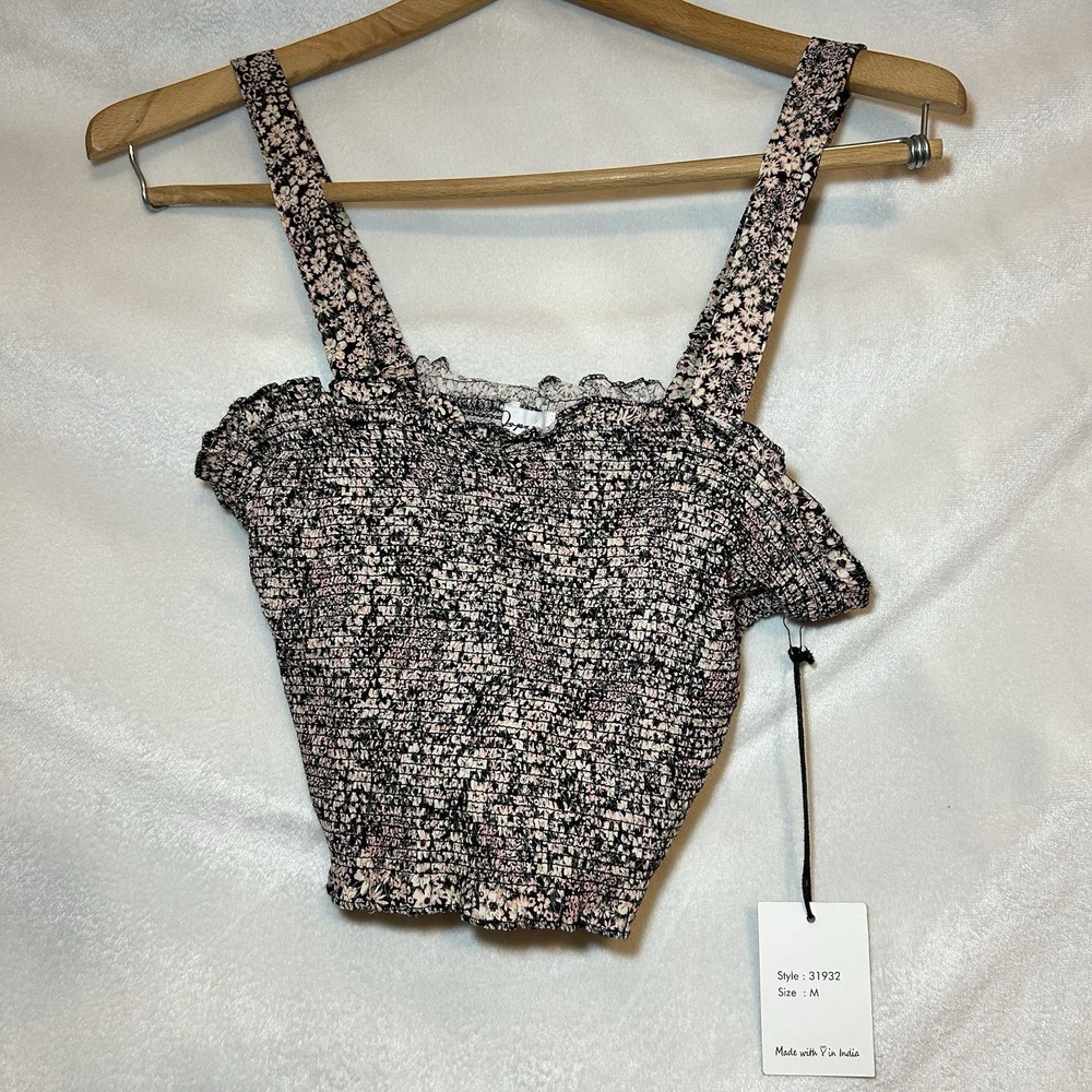 NWT Japna Ruched Floral Smocked Babydoll Peplum Top Cottagecore‎ Poplin SZ M